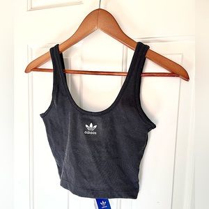 Adidas Black Cropped Ribbed Low-back Tank Top
